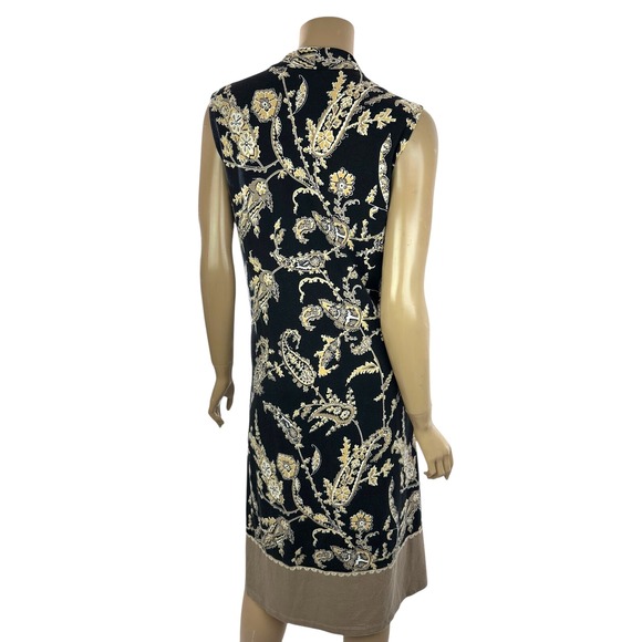 Liz Claiborne 1X Sheath Dress Sleeveless V-Neck Black w Brown/Beige Design - Picture 3 of 4